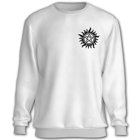 Supernatural inspired White sweatshirt with a symbol on the chest