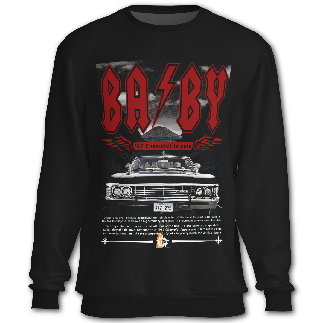 Supernatural inspired Black sweatshirt with graphic design featuring a car and text