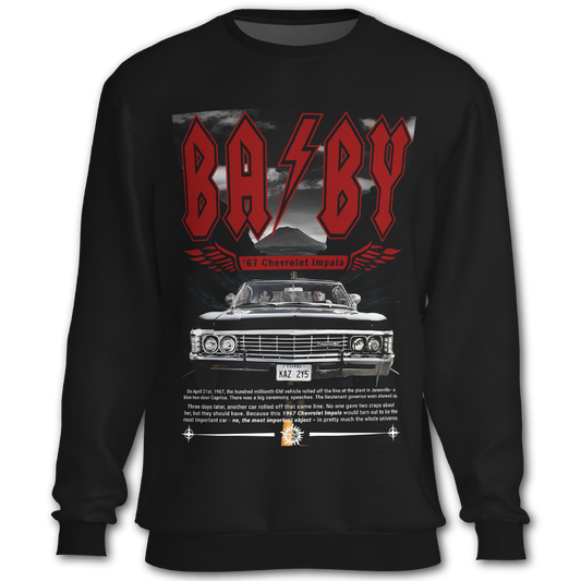 Supernatural inspired Black sweatshirt with graphic design featuring a car and text