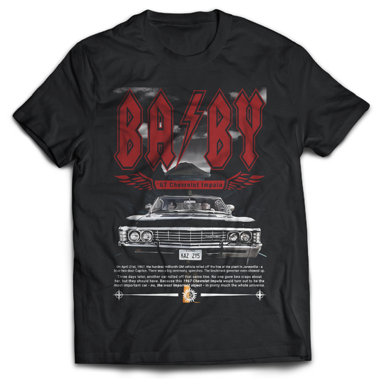 Supernatural inspired Black t-shirt with graphic design featuring a car and text