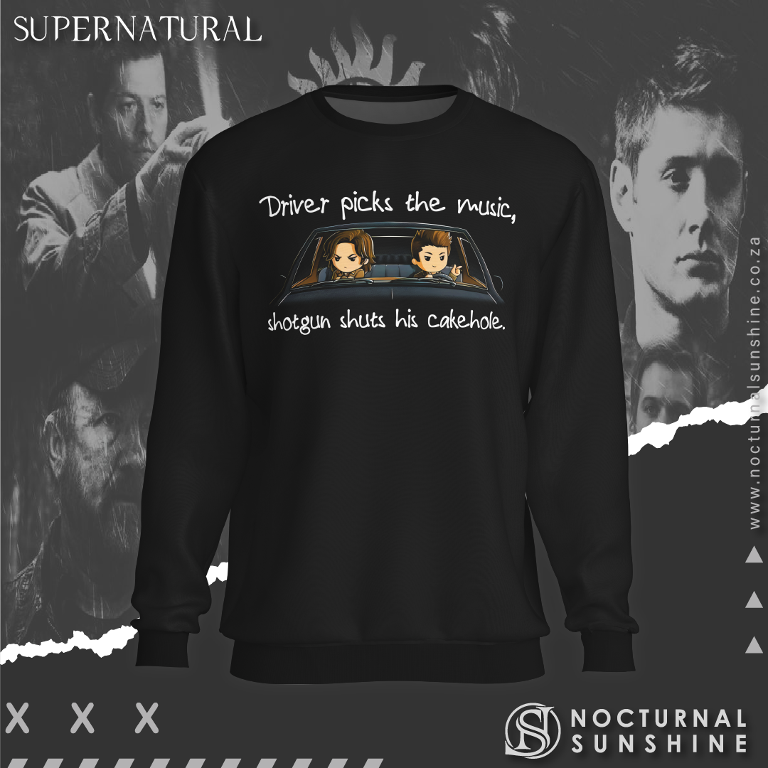Supernatural inspired black sweatshirt with graphic design