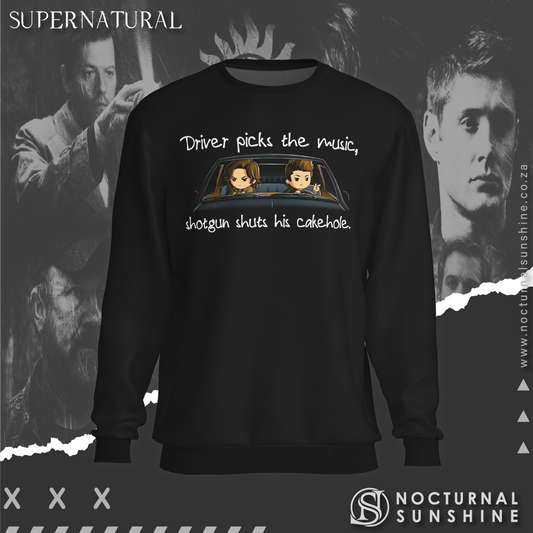 Supernatural inspired black sweatshirt with graphic design