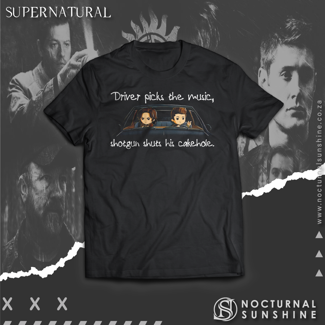 Supernatural inspired black t-shirt with graphic design