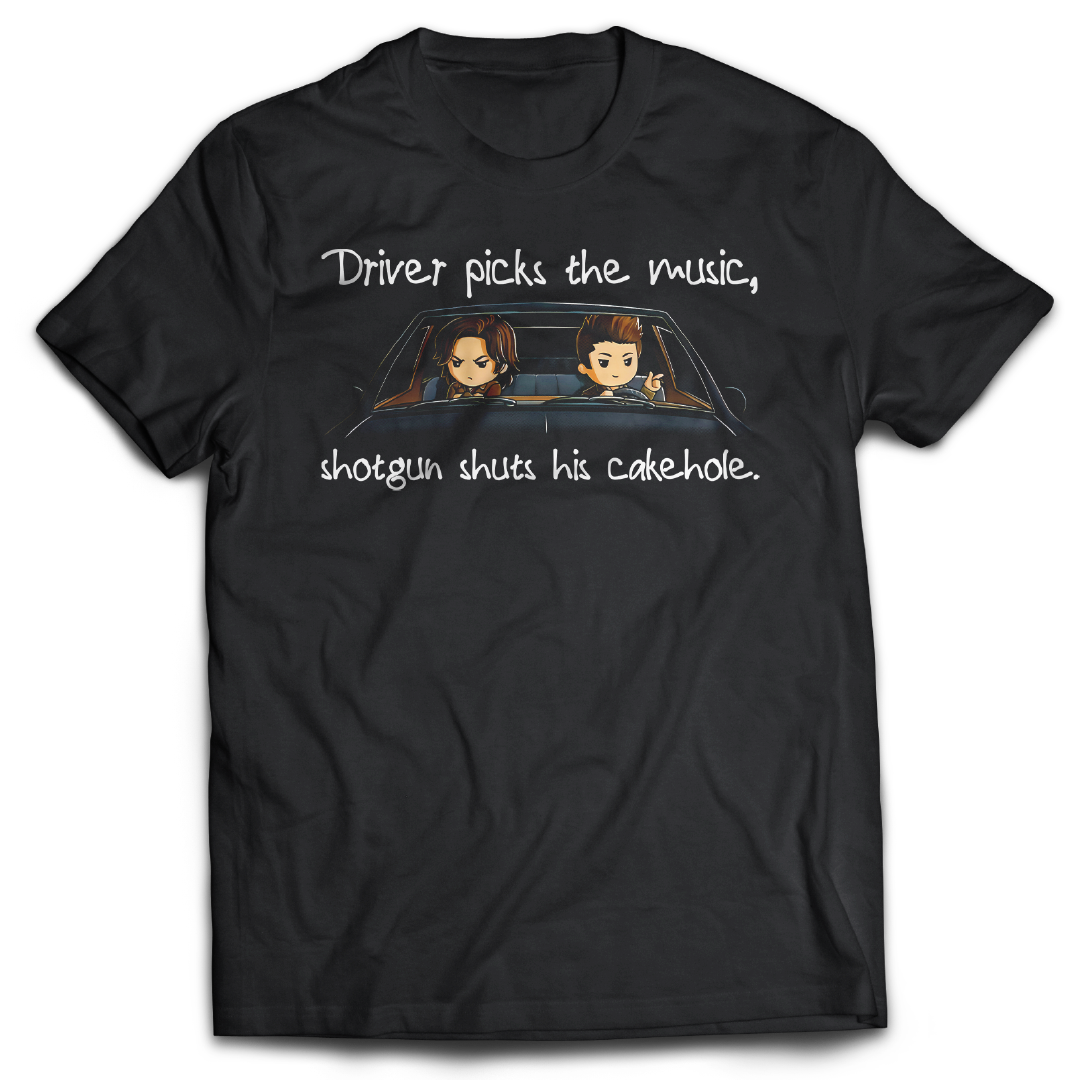 Supernatural inspired black t-shirt with graphic design