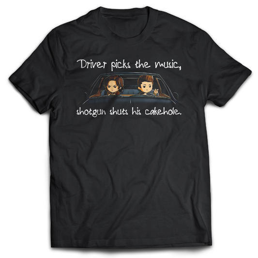 Supernatural inspired black t-shirt with graphic design