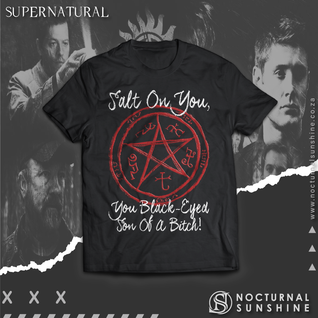 Supernatural inspired black t-shirt with graphic design. South Africa