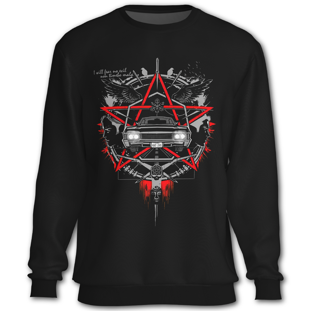 Supernatural inspired black sweatshirt with graphic design. South Africa