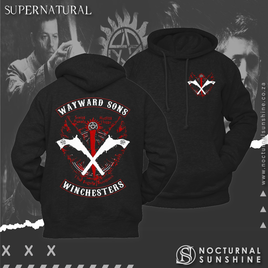 Supernatural inspired black hoodie with graphic design. South Africa