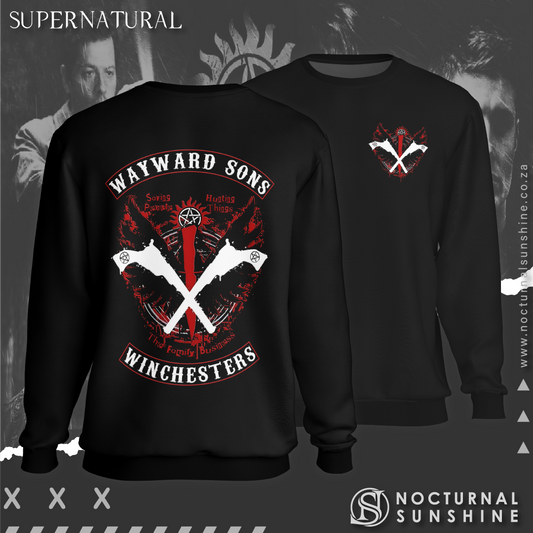 Supernatural inspired black sweatshirt with graphic design. South Africa
