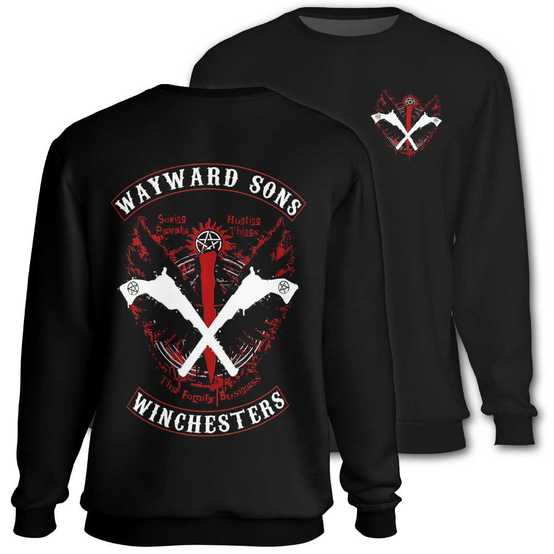 Supernatural inspired black sweatshirt with graphic design. South Africa