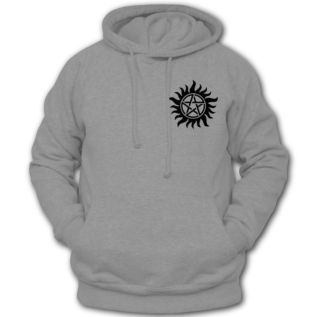 Supernatural inspired Gray hoodie with a symbol on the chest