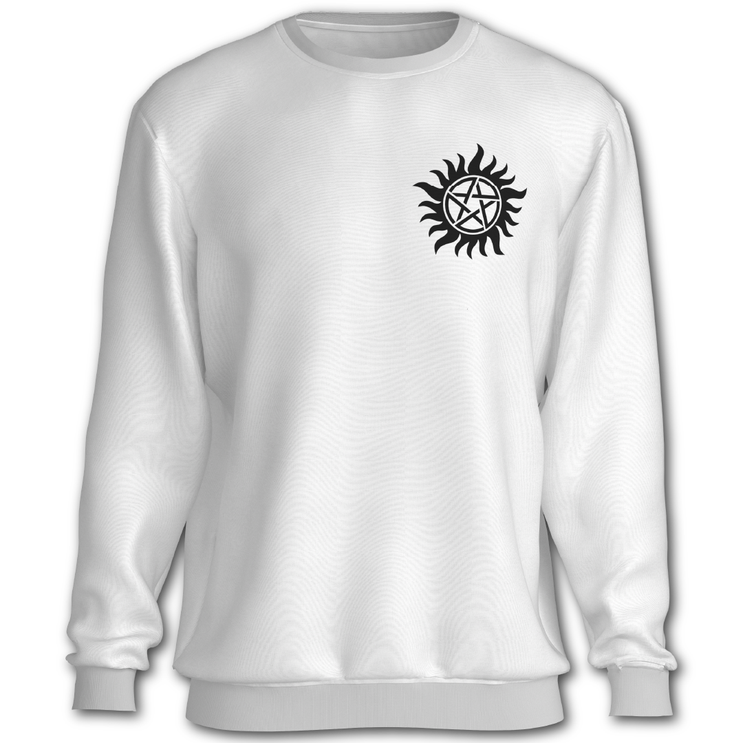 Supernatural inspired White sweatshirt with a symbol on the chest