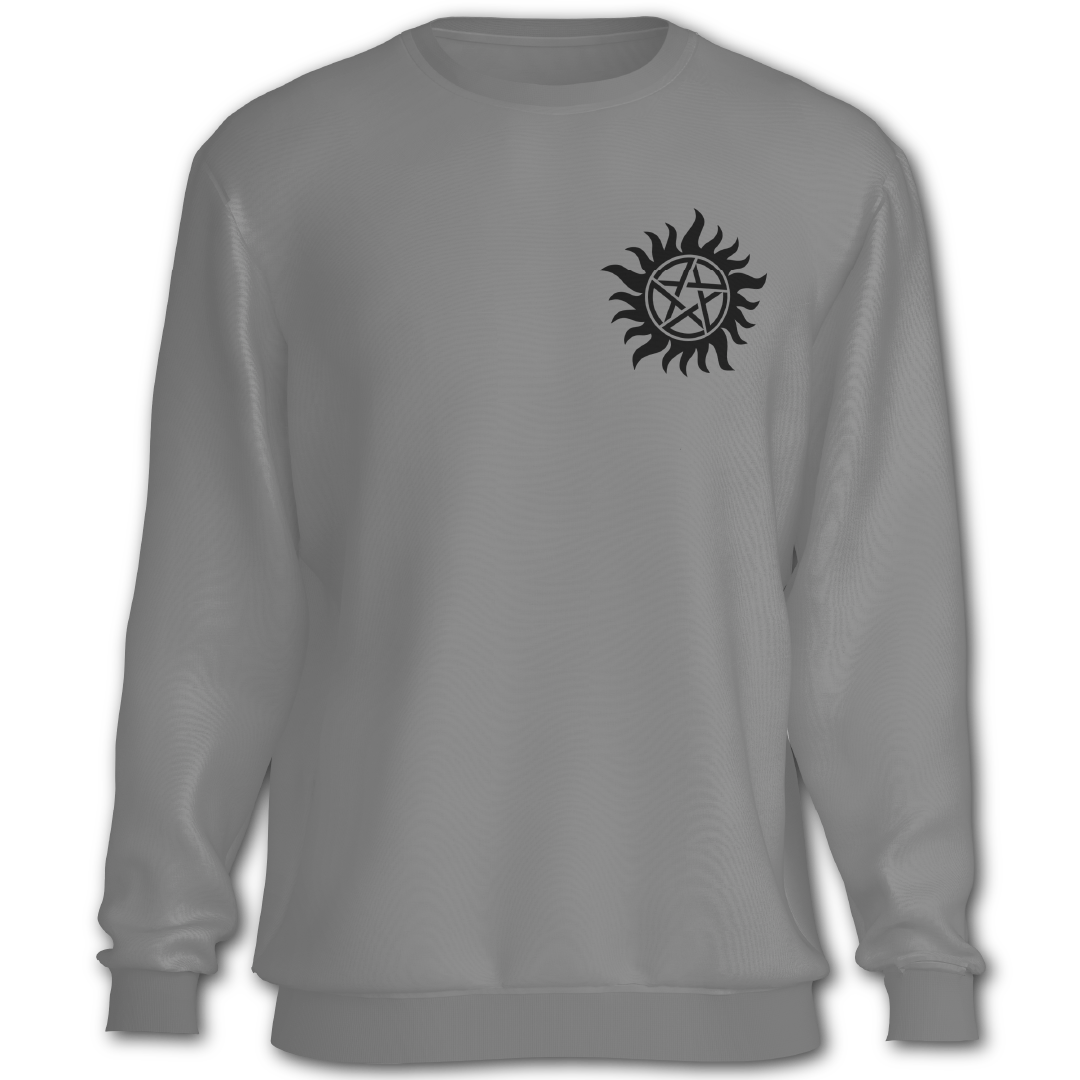 Supernatural inspired Gray sweatshirt with a symbol on the chest
