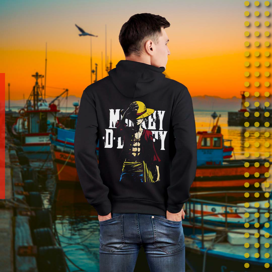 Anime Merch in South Africa. Harness the power of The Pirate King and never compromise on style! Our One Piece inspired hoodie brings you double the anime flair with The Pirate King logo on the front and your favorite unstoppable captain, Monkey D. Luffy, on the back. Plus, you can stay warm and comfy with its high-quality material, 'cause we know the adventure never stops.