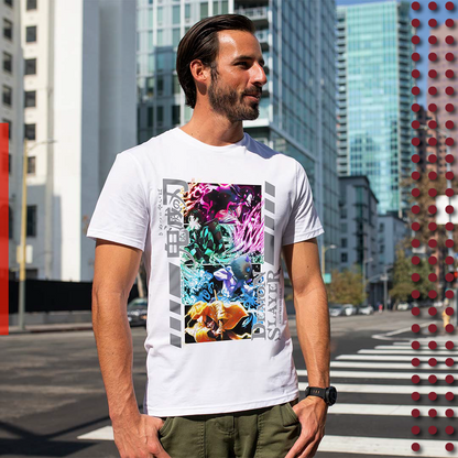 Anime Merch in South Africa. Unite with Tanjiro, Nezuko, Inosuke and Zenitsu with the "Breath of Unity" Demon Slayer t-shirt. This t-shirt is made for action and adventure!