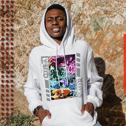 Anime Merch in South Africa. Unite with Tanjiro, Nezuko, Inosuke and Zenitsu with the "Breath of Unity" Demon Slayer hoodie. This hoodie is made for action and adventure