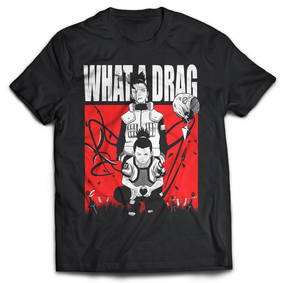 Anime Merch in South Africa. Make a statement in this “Shikamaru X What A Drag” t-shirt, inspired from the Naruto anime. Made from premium quality cotton for maximum comfort and durability. Show off your bold personality and channel the power of Shikamaru's rare intellect and Shadow Possession Jutsu to overcome any challenge with a style that says “What A Drag"...