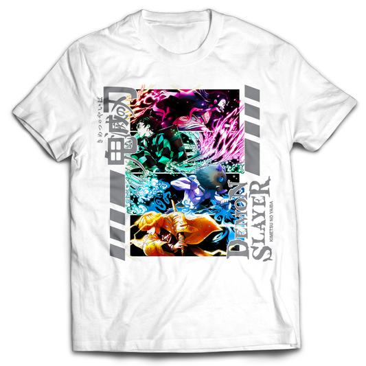 Anime Merch in South Africa. Unite with Tanjiro, Nezuko, Inosuke and Zenitsu with the "Breath of Unity" Demon Slayer t-shirt. This t-shirt is made for action and adventure!