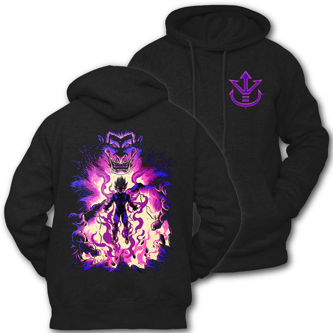 Anime Merch in South Africa. Wear your Saiyan pride, loud and proud with this “Ego Of The Prince” hoodie. Unleash the prince of Saiyans, Vegeta, with the double printed design. Featuring the Saiyan Royal Family crest on the front and Vegeta unleashing formidable power on the back.