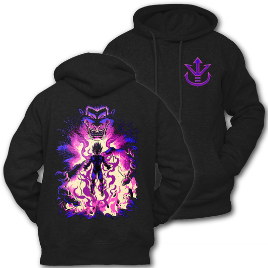 Anime Merch in South Africa. Wear your Saiyan pride, loud and proud with this “Ego Of The Prince” hoodie. Unleash the prince of Saiyans, Vegeta, with the double printed design. Featuring the Saiyan Royal Family crest on the front and Vegeta unleashing formidable power on the back.