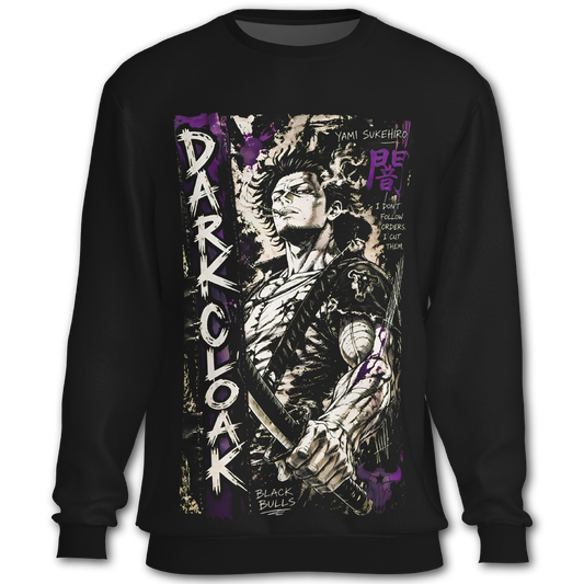 Black sweatshirt with graphic on the front, inspired by Black Clover the anime.
