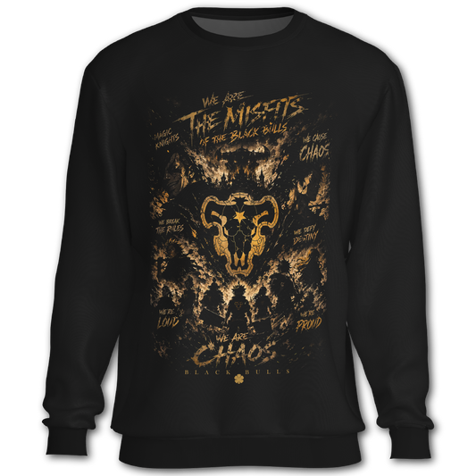 Black sweatshirt with bold graphic on the front, inspired by Black Clover the anime.